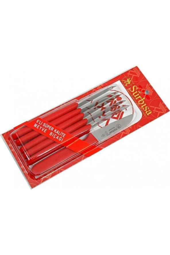 Sürbisa Sürmene Sürbısa 61007 Meyve Bıçağı Kırmızı Renk 6'lı Set