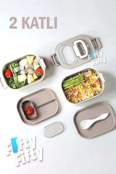 Vagonlife 1000 ML İki Kat Üç Bölme Paslanmaz Çelik Bento Lunch Box Yeni Nesil Sefer Tası-Sos Kaseli Mode - 11