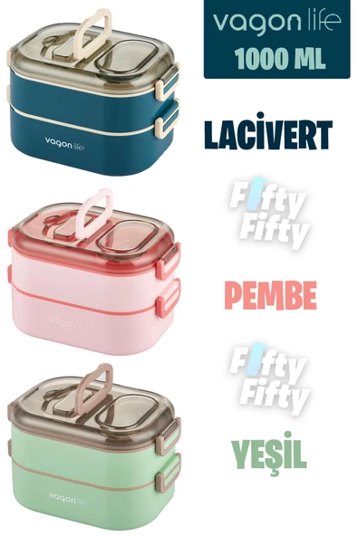 Vagonlife 1000 ML İki Kat Üç Bölme Paslanmaz Çelik Bento Lunch Box Yeni Nesil Sefer Tası-Sos Kaseli Mode - 9