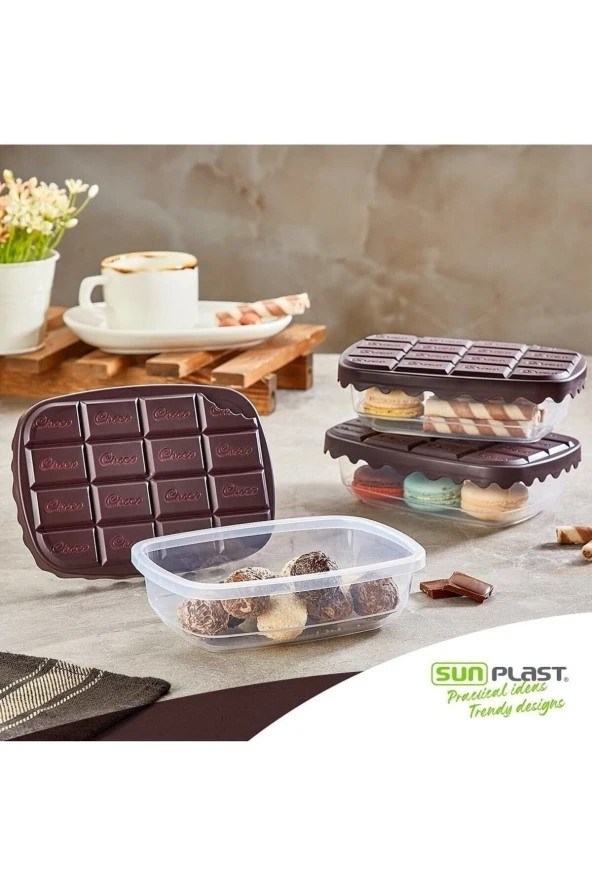 Sun Plastik Choco Box 3 Lü Saklama Kabı