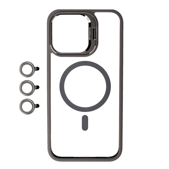 Vendas iPhone 15 Pro Kılıf Magsafe Wireless Şarj Özellikli Standlı Zore Magsafe Klon Lensli Kapak - 6