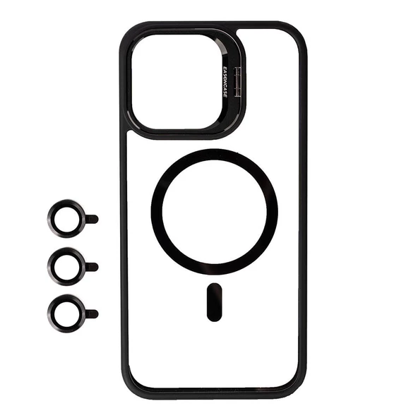 Vendas iPhone 15 Pro Kılıf Magsafe Wireless Şarj Özellikli Standlı Zore Magsafe Klon Lensli Kapak - 2