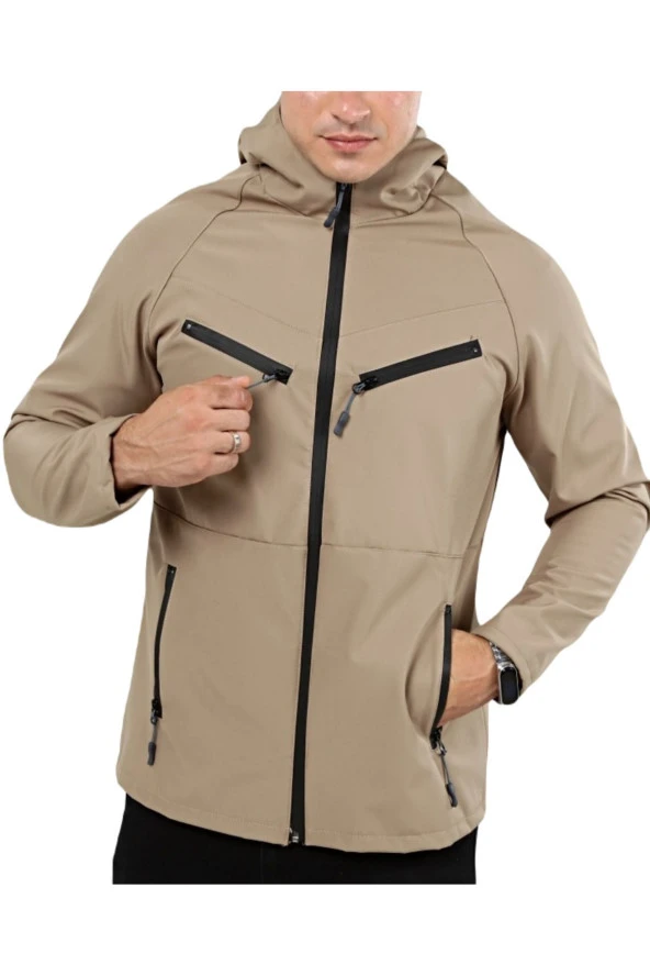 Store Erkek Içi Polarlı Su Ve Rüzgar Geçirmez Softshell Spor Mont 4 Cepli Outdoor Mont