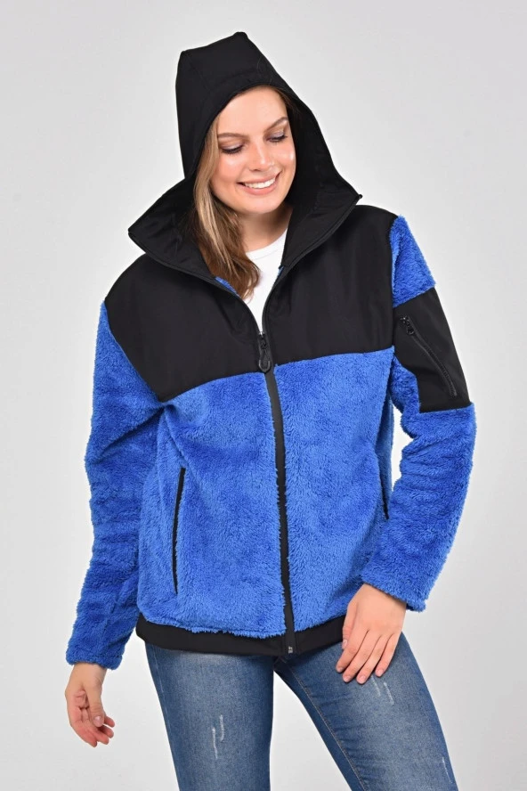 Store Kadın Polar Kapşonlu Tam Fermuarlı Welsoft-softshell Garnili Outdoor Spor Ceket