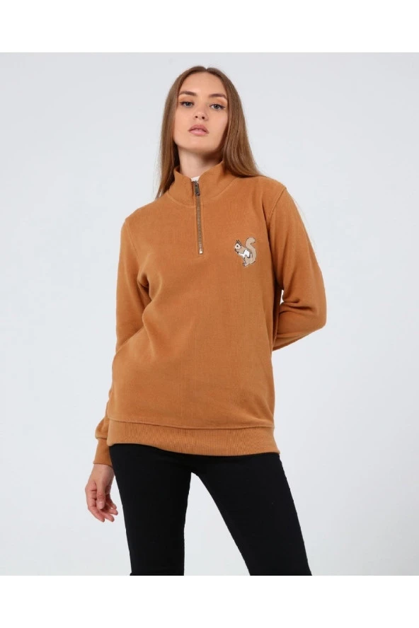 Store Kadın Selanik Outdoor Yarım Fermuarlı Sweatshirt Nakış Işlemeli Günlük Spor Sweatshirt