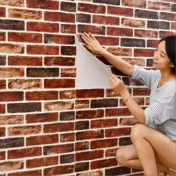 Renkli Duvarlar Kendinden Yapışkanlı Çok Renkli Taş Tuğla Desen Salon Ofis Duvar Kağıdı Paneli 70x35cm 1 Adet W149 - Resim 4