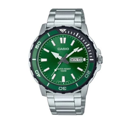 Casio Mtd-125D-3Avdf Quartz Çelik Gri Yeşil Kadran 46 Mm Erkek Kol Saati