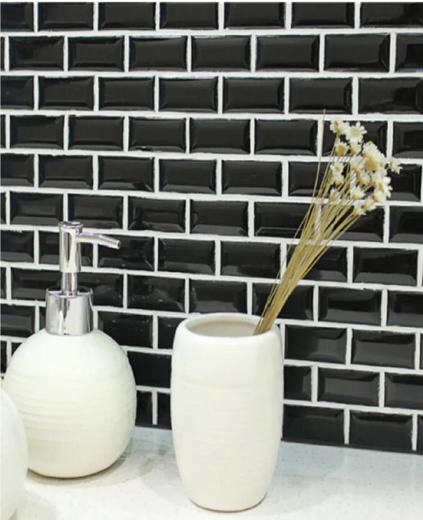 Yapışkanlı Beyaz Derzli Siyah Tuğla Desen Salon Mutfak Duvar Kağıdı Paneli 70x35cm 1 Adet NW150