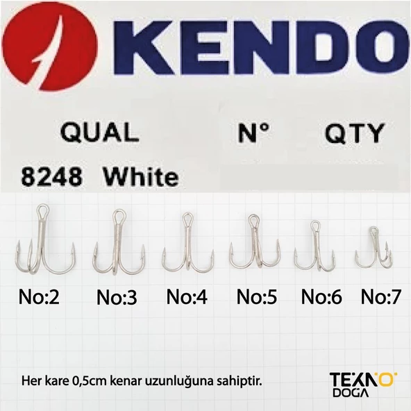 Kendo Treble 3'lü Olta İğnesi 8248 Beyaz Krom Çelik Üçlü İğne - 3