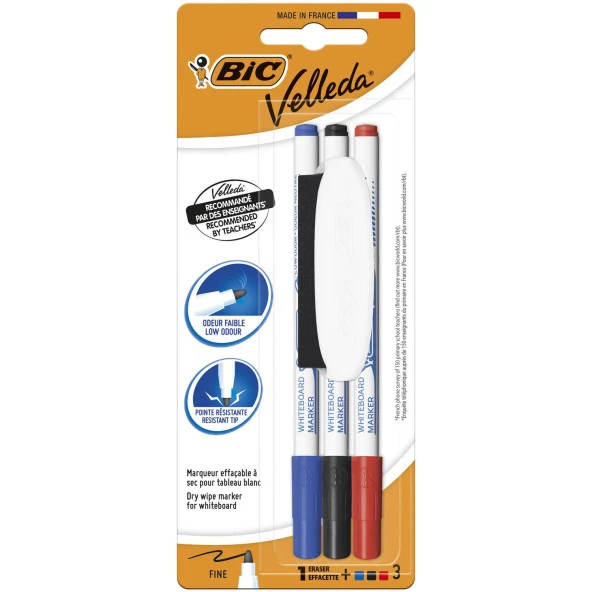 Bic Velleda 1721 Çocuk Beyaz Tahta Kalemi 3 Lü+Silgi