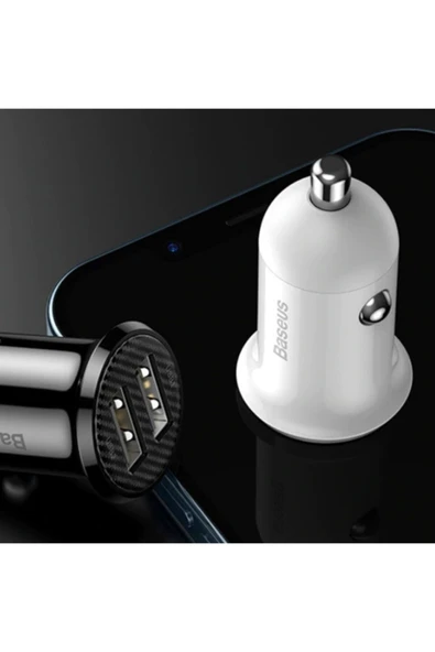 Baseus Grain Pro Dual USB 4.8A Max Çıkışlı Hızlı Araç Şarj Başlık Beyaz - 3