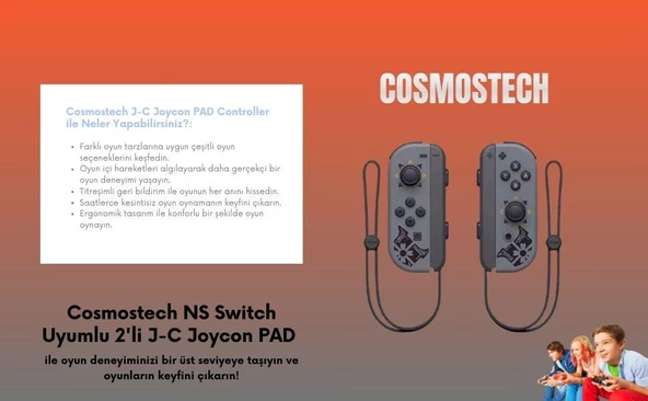 Cosmostech NS Switch Uyumlu 2'li J-C Joycon PAD Controller Gamepad Oyun Kolu Gri Desenli - 9