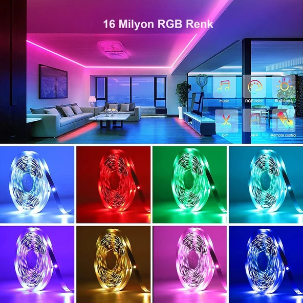 HyMark Tuya Smart Akıllı Şerit LED Bluetooth 5 Metre RGB 16 Milyon Renk Wifi Kumandalı - 3
