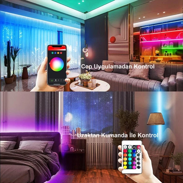HyMark Tuya Smart Akıllı Şerit LED Bluetooth 5 Metre RGB 16 Milyon Renk Wifi Kumandalı - 3