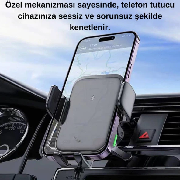 Coofbe Havalandırma Girişli Sarsılmaz 15W Kablosuz Araç Şarj Cihazı Ve Araç Telefon Tutucu Araç Şarjı - 3
