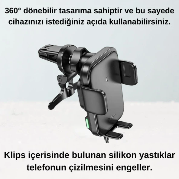 Coofbe Havalandırma Girişli Sarsılmaz 15W Kablosuz Araç Şarj Cihazı Ve Araç Telefon Tutucu Araç Şarjı - 4