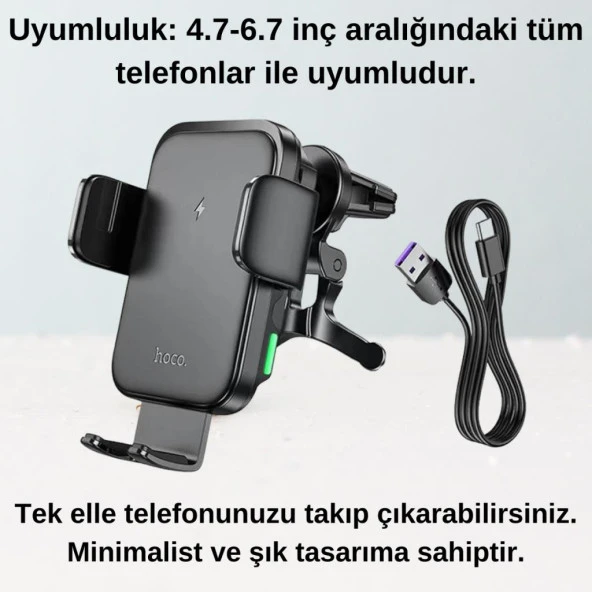 Coofbe Havalandırma Girişli Sarsılmaz 15W Kablosuz Araç Şarj Cihazı Ve Araç Telefon Tutucu Araç Şarjı - 5