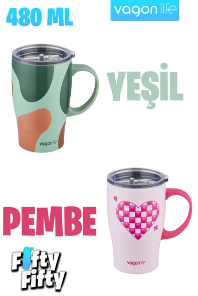 Vagonlife Travel Mug 480 ML Paslanmaz Çelik Termos Yalıtımlı Kulplu Kupa Kahve Bardağı-FFVGN8136480ML