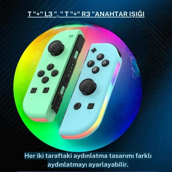 Cosmostech NS Switch Uyumlu 2'li J-C Joycon PAD Controller Gamepad Oyun Kolu Turkuaz-Yeşil - Resim 4