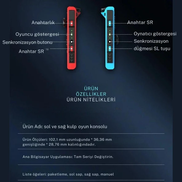 Cosmostech NS Switch Uyumlu 2'li J-C Joycon PAD Controller Gamepad Oyun Kolu Turkuaz-Yeşil - Resim 11