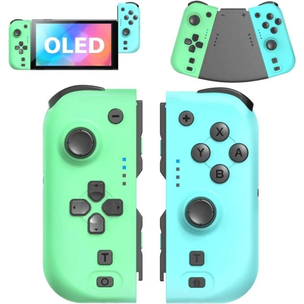 Cosmostech NS Switch Uyumlu 2'li J-C Joycon PAD Controller Gamepad Oyun Kolu Turkuaz-Yeşil