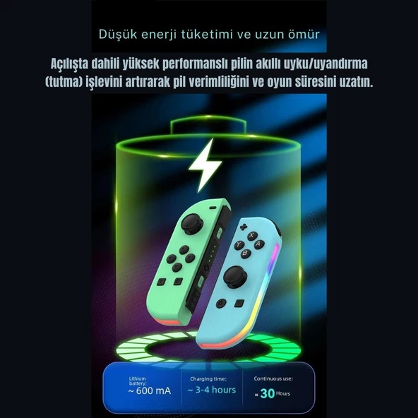 Cosmostech NS Switch Uyumlu 2'li J-C Joycon PAD Controller Gamepad Oyun Kolu Turkuaz-Yeşil - Resim 8