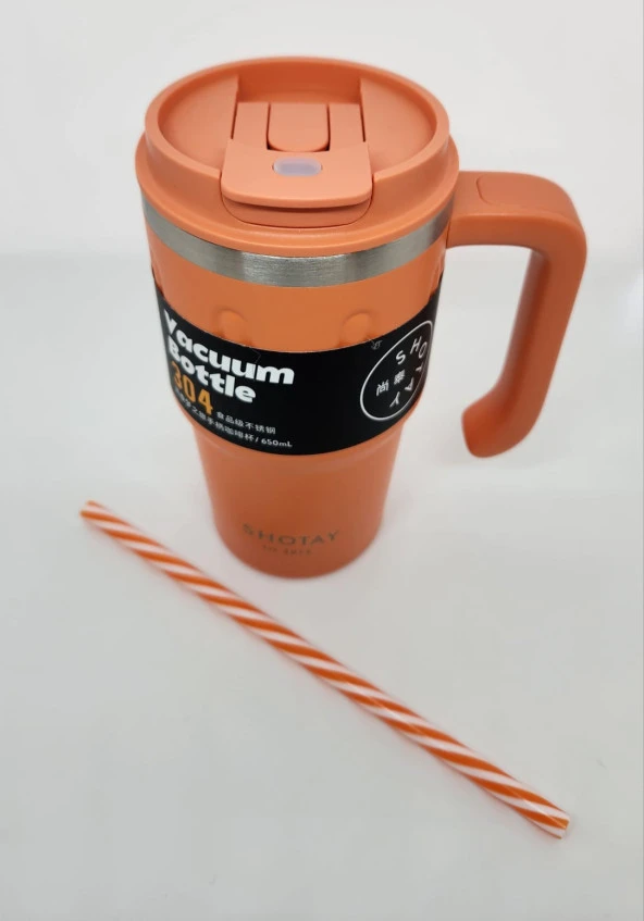 Shotay Handle Mug ST-8169 680ml Pipetli-Pipetsiz Kullanım Termos Bardak Turuncu - 3