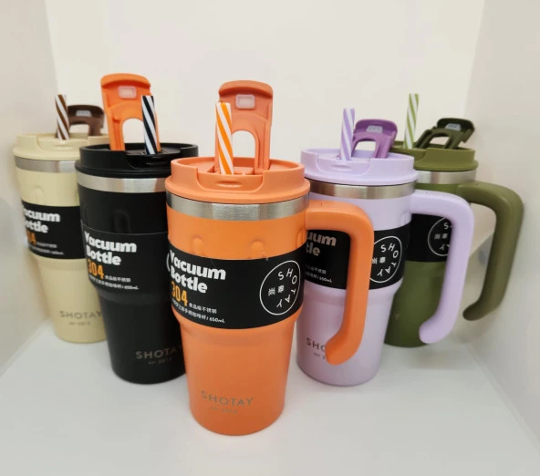 Shotay Handle Mug ST-8169 680ml Pipetli-Pipetsiz Kullanım Termos Bardak Turuncu - 5