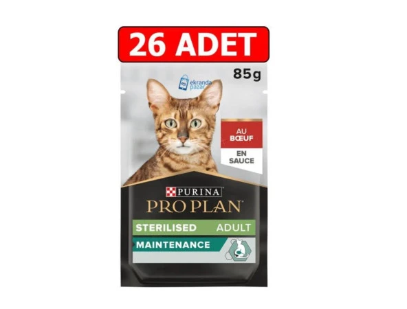 Pro Plan Pouch Kısırlaştırılmış Sığır Etli Kedi Konservesi 85 Gr X 26 Adet