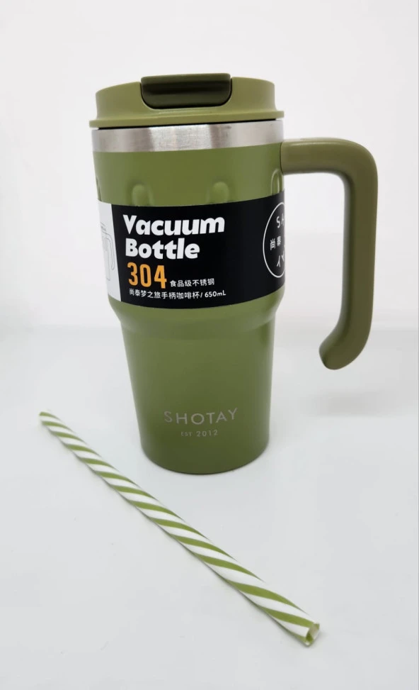 Shotay Handle Mug ST-8169 680ml Pipetli-Pipetsiz Kullanım Termos Bardak Yeşil