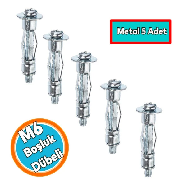 Çelik Alçıpan Boşluk Dübel FRT Tuğla Duvar Bims Paraşüt Dübeli 6x37 Metal (5 ADET)