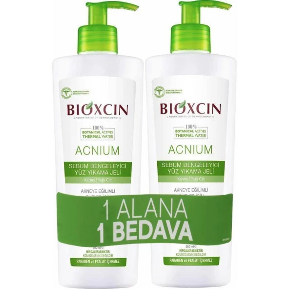 Bioxcin Acnium Akneye Eğilimli Ciltler İçin Sebum Dengeleyici Yüz Yıkama Jeli 1 Alana 1 Bedava 500ml+500ml ürün görseli 1