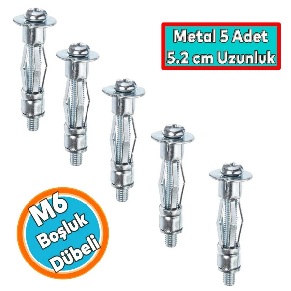 Boşluk Dübel Çelik Alçıpan FRT Tuğla Duvar Bims Paraşüt Dübeli 6x52 Metal 5 Adet