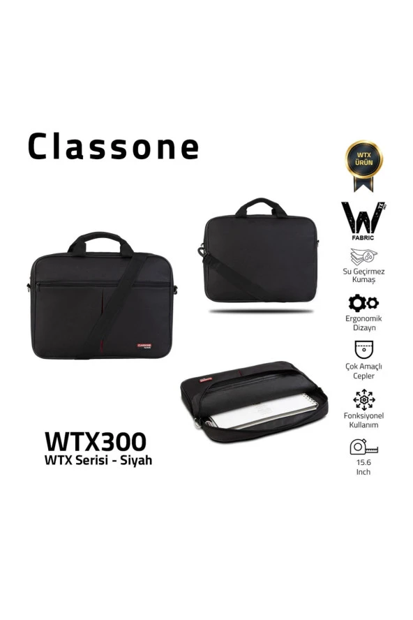 Classone WTX300 WTXpro Serisi 15.6 inch Uyumlu Su Geçirmez Kumaş Macbook, Laptop , Notebook El Çanta