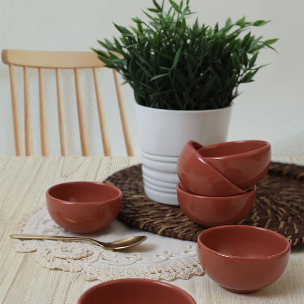 Keramika Kızıl Kahve Bulut Mini Çerezlik / Sosluk 8 Cm 6 Adet 607 - 2