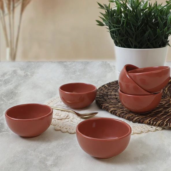 Keramika Kızıl Kahve Bulut Mini Çerezlik / Sosluk 8 Cm 6 Adet 607 - 3
