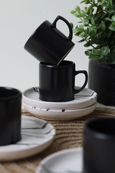 Keramika Keraart Mermer Kahve Takımı 12 Parça 6 Kişilik 17951 - Resim 5