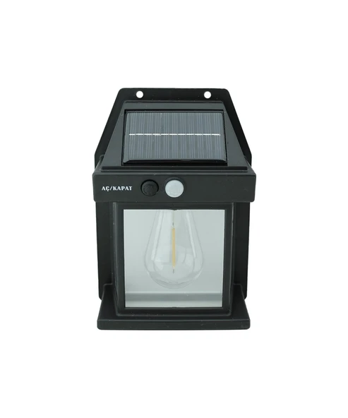 5W Solar / Güneş Enerjili Led Ampullü Duvar Fener Aplik 3200K - Sarı Işık - 2