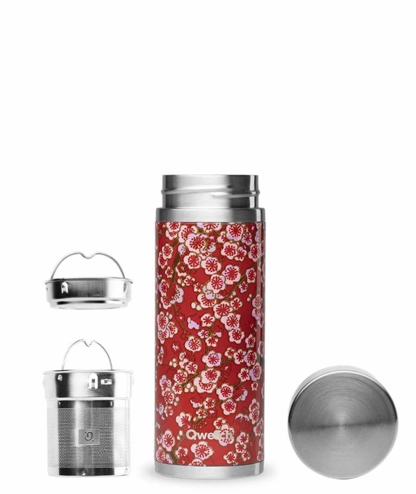 Qwetch QT5176 Çiçek Desenli Isı Yalıtımlı 400 ml Termos - Kırmızı - 2