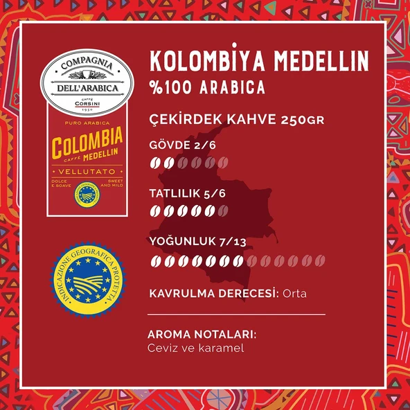 Caffe Corsini Kolombiya Medellin %100 Arabica Çekirdek Kahve 250GR - 3