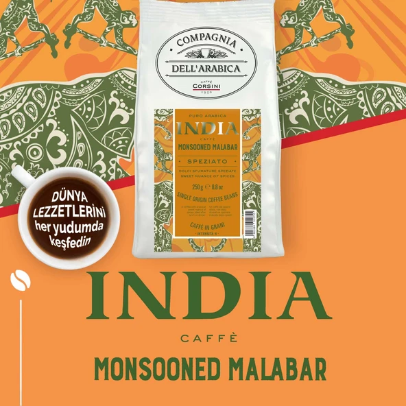 Caffe Corsini Hindistan Monsooned Malaba%100 Arabica Çekirdek Kahve 250GR - 2