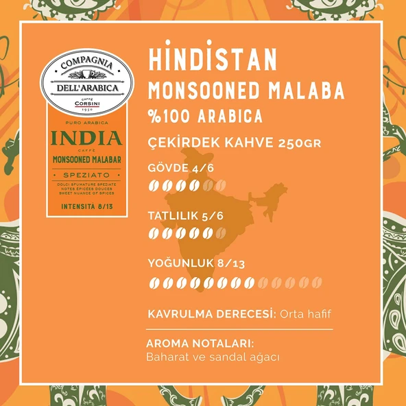 Caffe Corsini Hindistan Monsooned Malaba%100 Arabica Çekirdek Kahve 250GR - 3