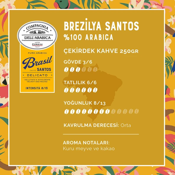 Caffe Corsini Brezilya Santos %100 Arabica Çekirdek Kahve 250GR - 3