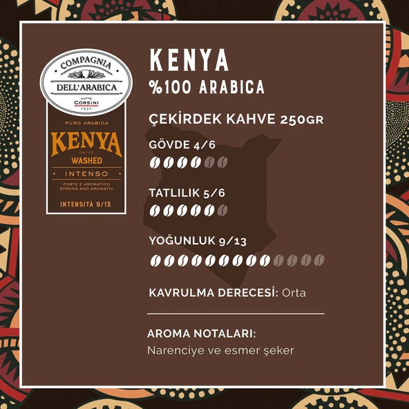 Caffe Corsini Kenya %100 Arabica Çekirdek Kahve 250GR - 3