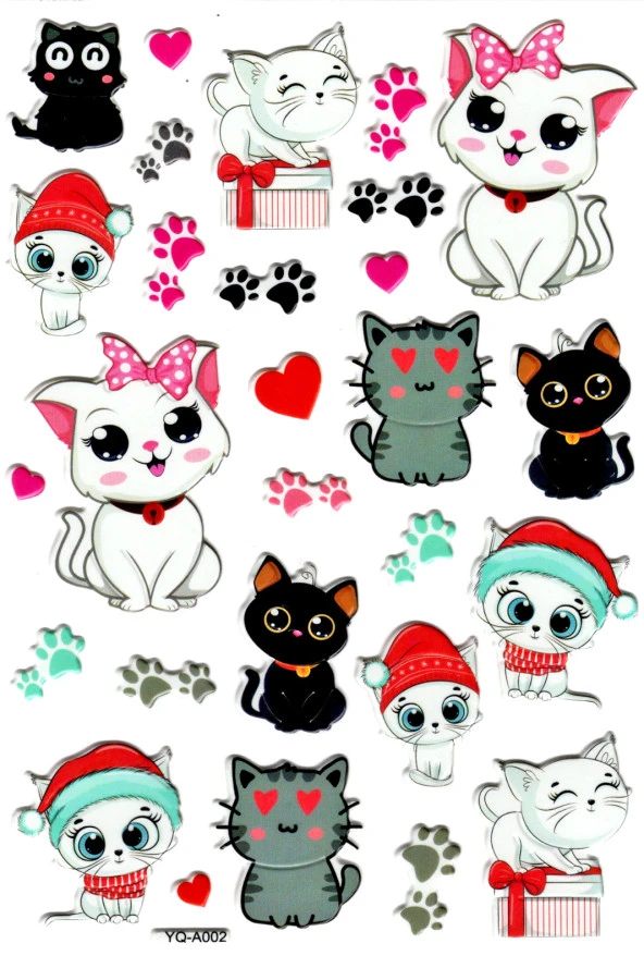 Sticker Kabartmalı Stiker Defter Planlayıcı Etiket (YQA002)-20x14cm - Renkli Kedi