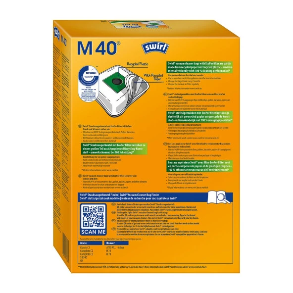 Swirl M 40/10 EcoPor  Siemens ve Bosch Elektrikli Süpürgeler için  Toz Torbası | EcoPor-Filter - 3
