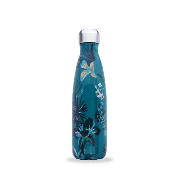 Qwetch QD3487 Çiçek Desenli Isı Yalıtımlı 500ml Termos - Turkuaz - 2