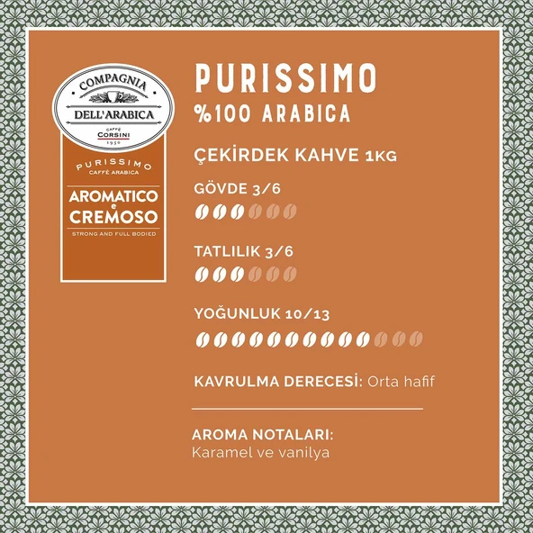 Caffe Corsini Purissimo %100 Arabica Çekirdek Kahve 1KG - 3