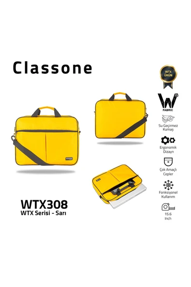 Classone Wtx308 Wtxpro serisi 15.6 Inch Uyumlu Su Geçirmez Kumaş Macbook, Laptop , Notebook El Çanta ürün görseli