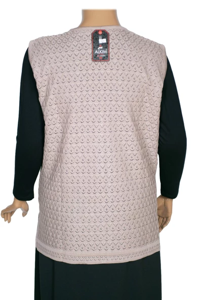 Alkım Kadın Aktan Triko Cepli 3 Düğme Ajurlu Taş Beji Yelek - Resim 4